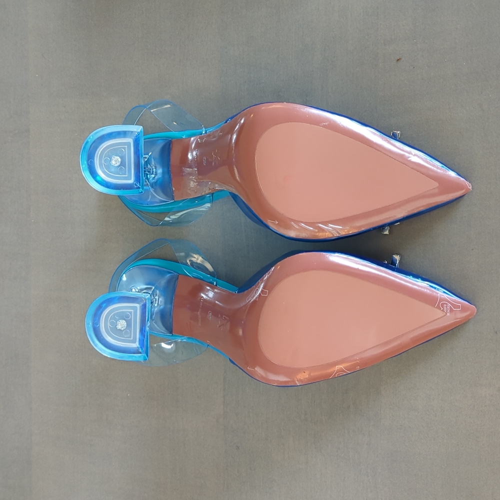 NWOT Amina Muaddi Begum Crystal-Embellished PVC Slingback Pumps sz 40 - Picture 5 of 7